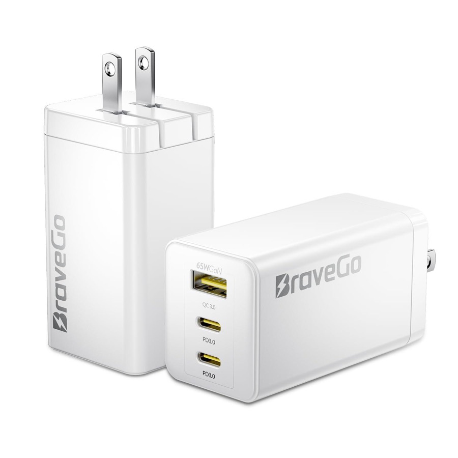 65W Charger Block, 3-Port Fast Charging Adapter, GaN Tech, Compact Wall Plug Block, Light Weight for Travel, for iPhone 15/14/13/12 Plus Pro Max, iPad Pro, iPad, MacBook Air, Samsung, AirPods