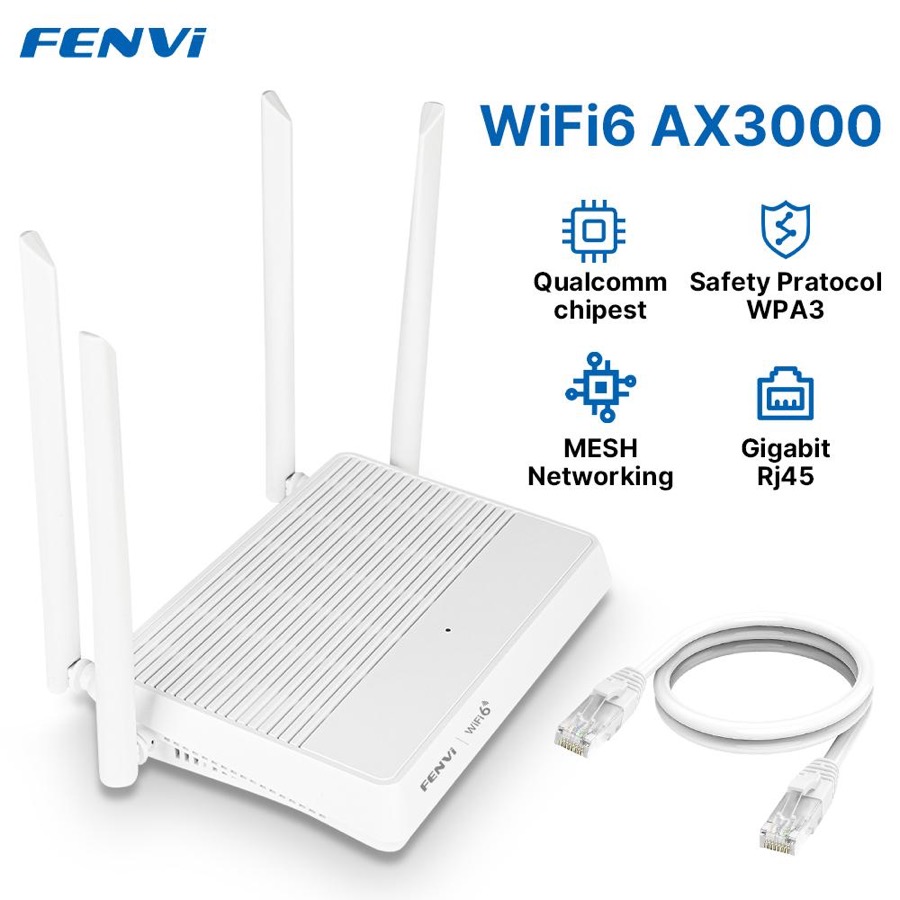 fenvi WiFi 6 AX3000 Router Dual Band Gigabit Wireless Internet Router,Long Range Coverage with 4*5dBi High-Gain Antennas,Support WPA3, VPN, IPV6,MU-MIMO, OFDMA