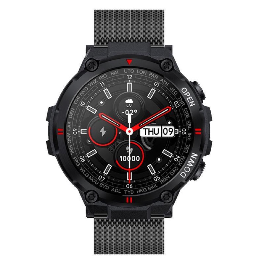 K22 K27 Outdoor Smart Bracelet 1.28 Inch Ips Heart Rate Blood Pressure Blood Oxygen Exercise Monitoring Waterproof Smart Watch (Black Milan)