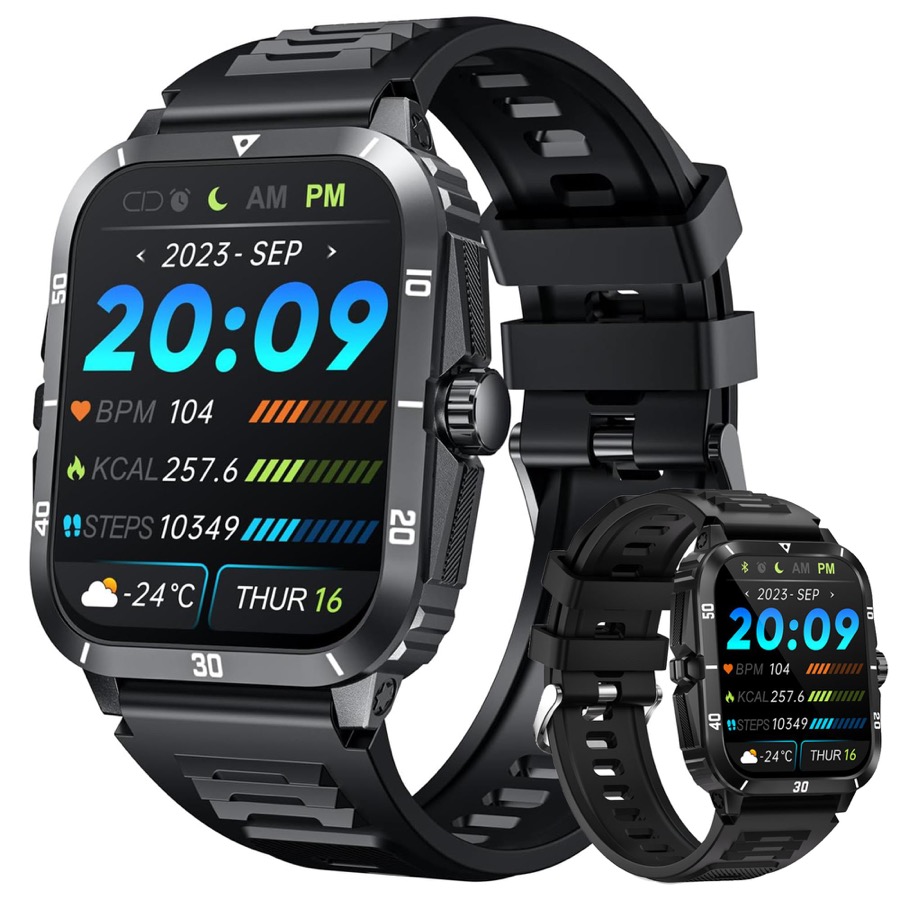 Smartwatch for Men Fitness Smart Watch, 1.96 inch Wrist Watch with Bluetooth Call Answer - Android iOS Compatible Military 3ATM Waterproof 100+ Sports Digital Activity Tracker Heart Rate Sleep Monitor